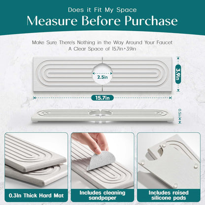 Eormoe Faucet Mat for Kitchen Sink – Diatomite Stone Drying Mat & Sink Protectors, Prevent Moisture – Sink Splash Guard Water-Absorbing Stone Tray for Bathroom Counter (Light Grey, 23.6" x 3.9")