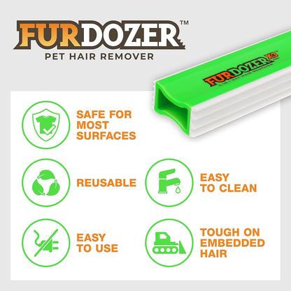 FurDozer Pet Hair Remover & Auto Detailing Tools - Cat & Dog Hair Remover for Carpets, Car Interiors, Couches, Bedding, & Pet Furniture (Gray, X3 PRO - 5" Long)