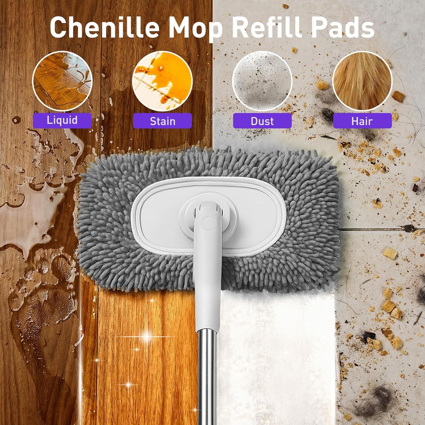 6 Pack Reusable Microfiber Mop Pads Compatible with Sweeper Mops, Replacement Mopping Pads Dry Sweeping Cloths, Washable Chenille Flat Mops Refills for Mopping Floor Cleaning (Mop is not Included)