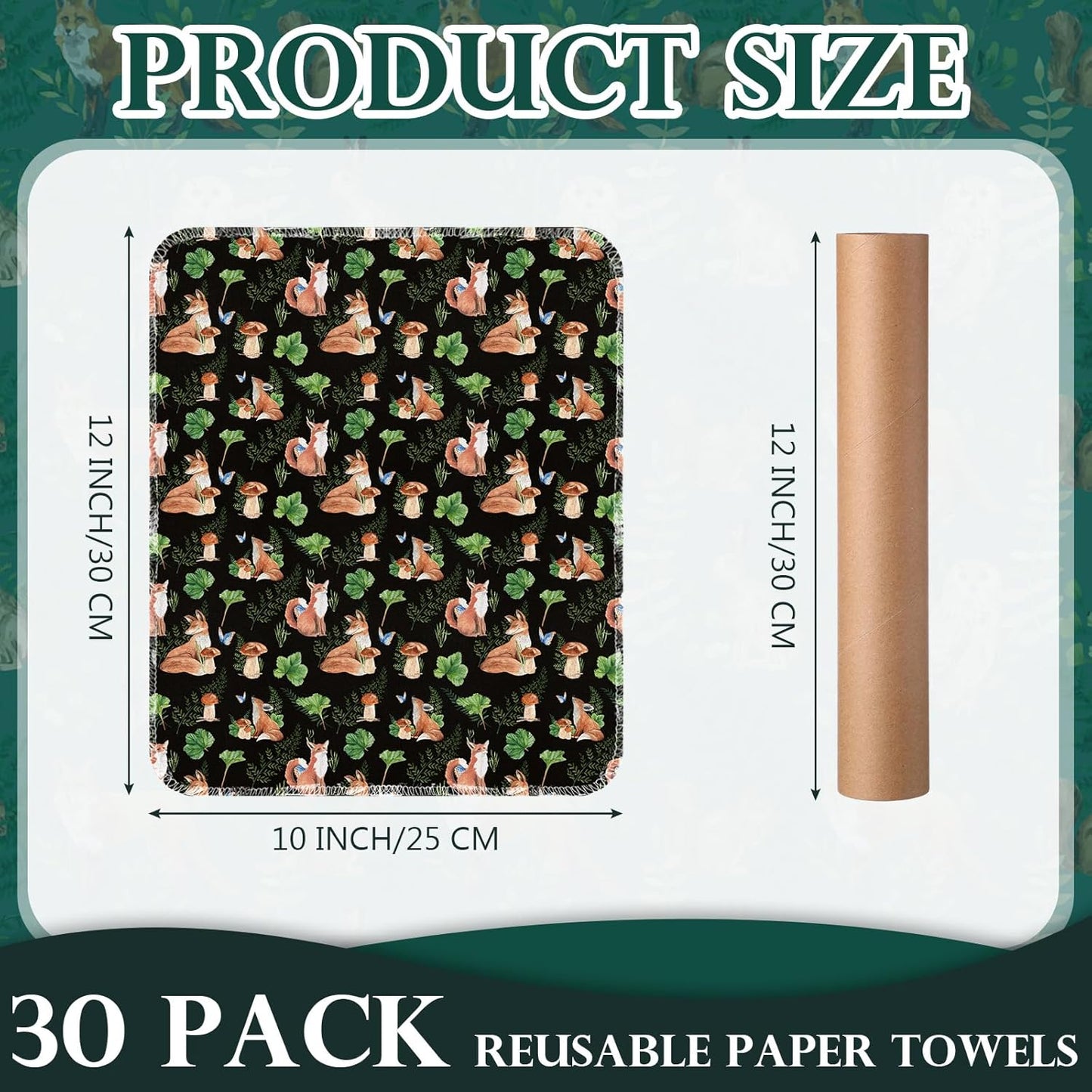 Redbaker 30 Pcs Reusable Paper Towels Rolls Kitchen Towels Bulk Washable Paperless Cloth Cotton Hand Napkins with Cardboard Reusable Napkins for Kitchen Bathroom(Floral,10 x 12 in)