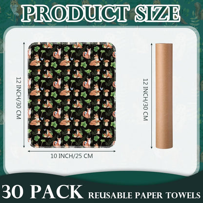 Redbaker 30 Pcs Reusable Paper Towels Rolls Kitchen Towels Bulk Washable Paperless Cloth Cotton Hand Napkins with Cardboard Reusable Napkins for Kitchen Bathroom(Floral,10 x 12 in)