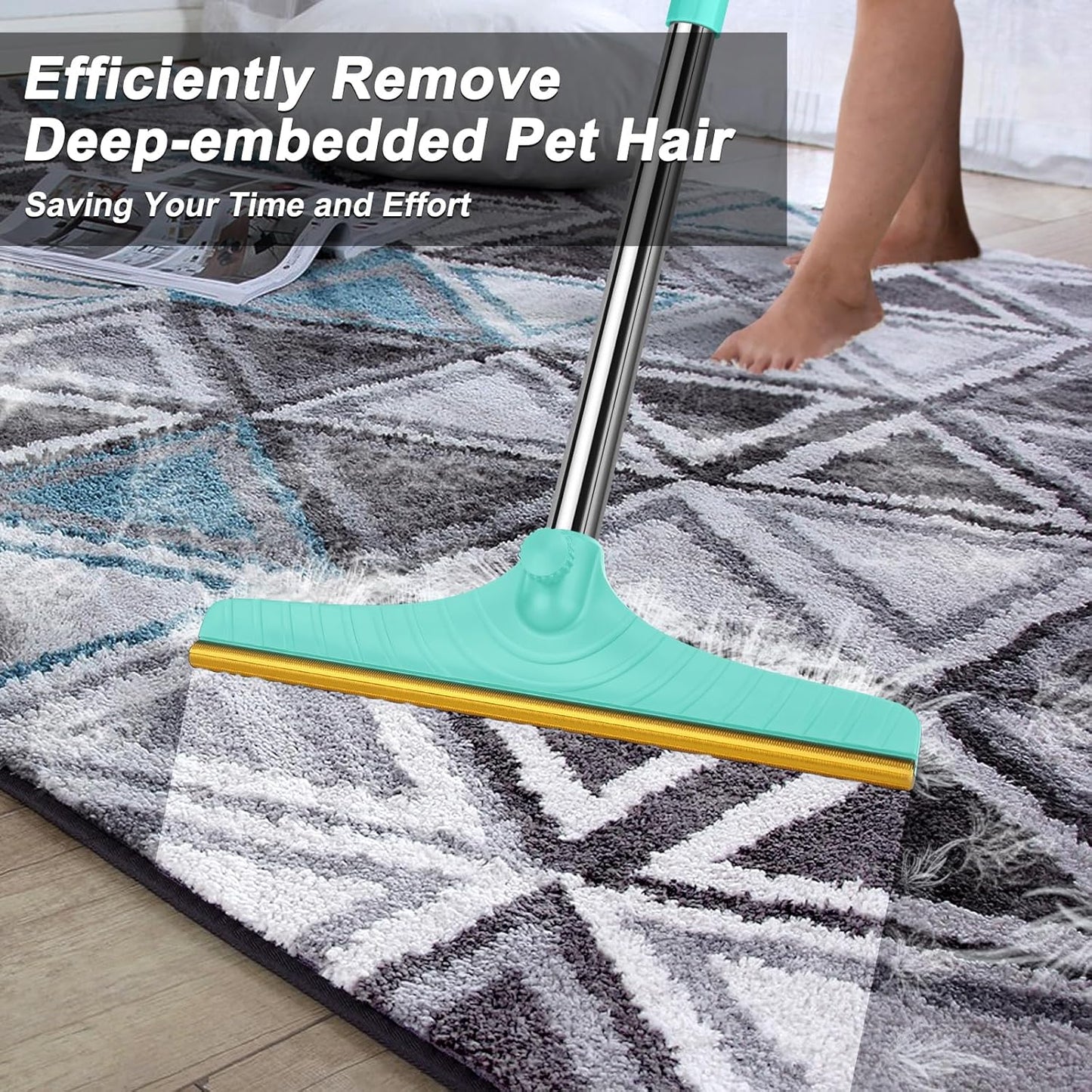 B-Land Carpet Rake for Pet Hair Removal, Reusable Pet Hair Remover with 60” Adjustable Long Handle, Carpet Scraper Dog Cat Hair Remover Tool for Rugs, Mats