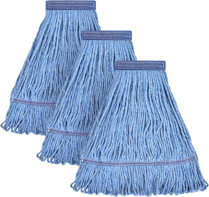 Matthew Cleaning Heavy Duty Mop Head Commercial Replacement for General and Floor Cleaning , Wet Industrial Blue Cotton Looped End String Head Refill (Pack of 6) Blue
