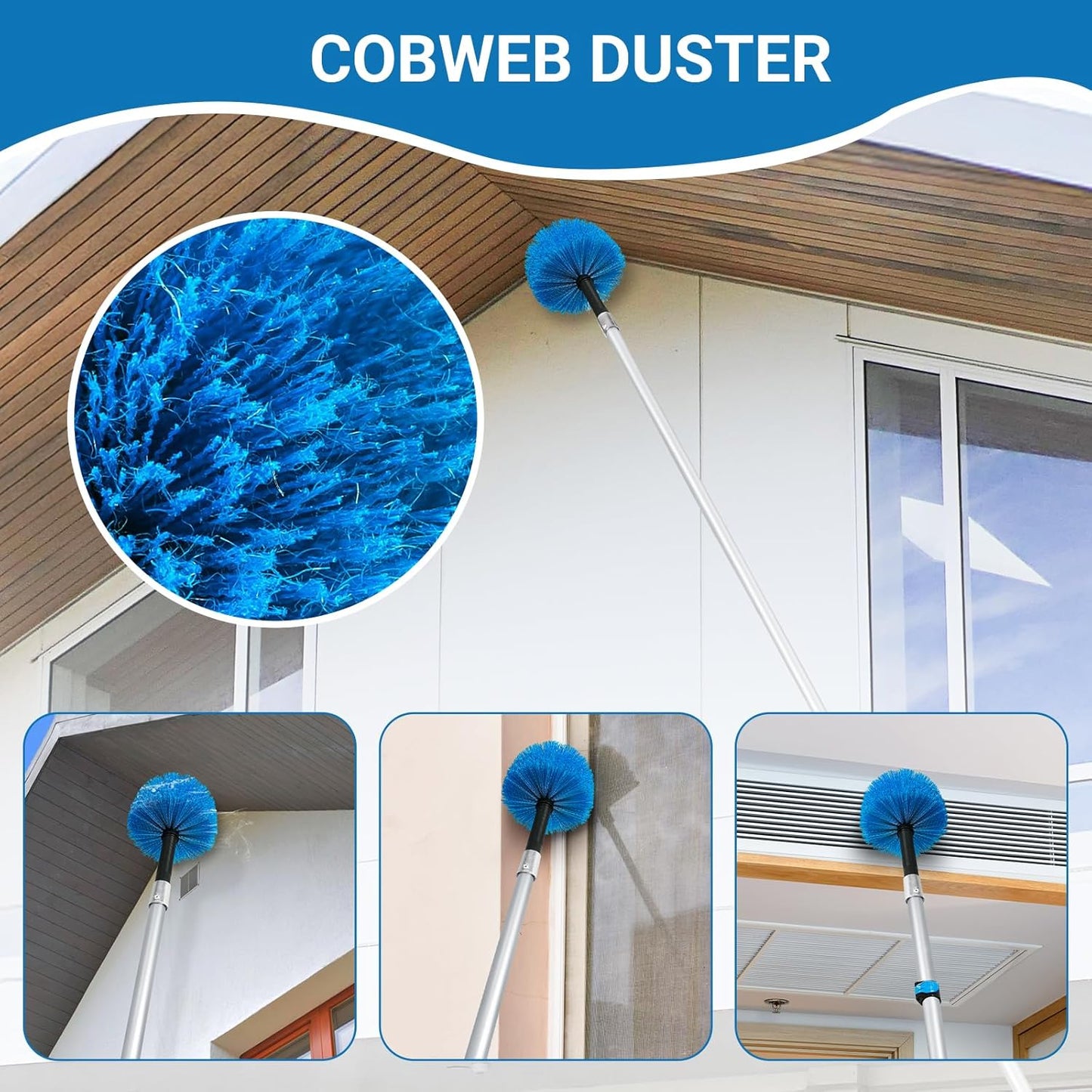 20FT High Ceiling Fan Duster with 5-12FT Extension Pole, Extendable Reusable Cobweb and Bendable Feather Duster Kit for Cleaning Spiderweb and Dust