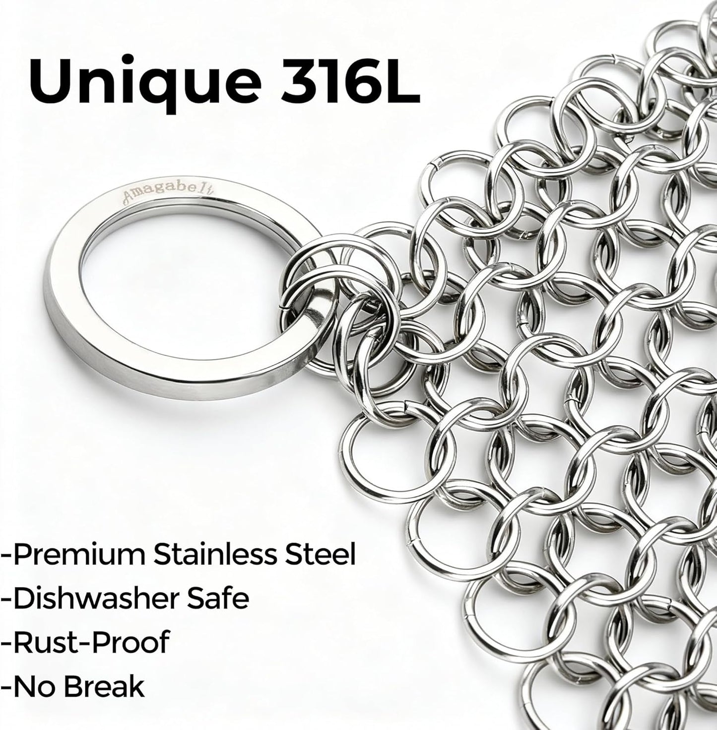 Amagabeli Cast Iron Cleaner 8"x6" Premium Stainless Steel Chainmail Scrubber Cast Iron Skillet Cleaner for Pan Pot Wok Griddles BBQ Grills Cast Iron Cleaning