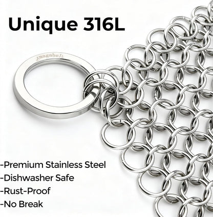 Amagabeli Cast Iron Cleaner 8"x6" Premium Stainless Steel Chainmail Scrubber Cast Iron Skillet Cleaner for Pan Pot Wok Griddles BBQ Grills Cast Iron Cleaning