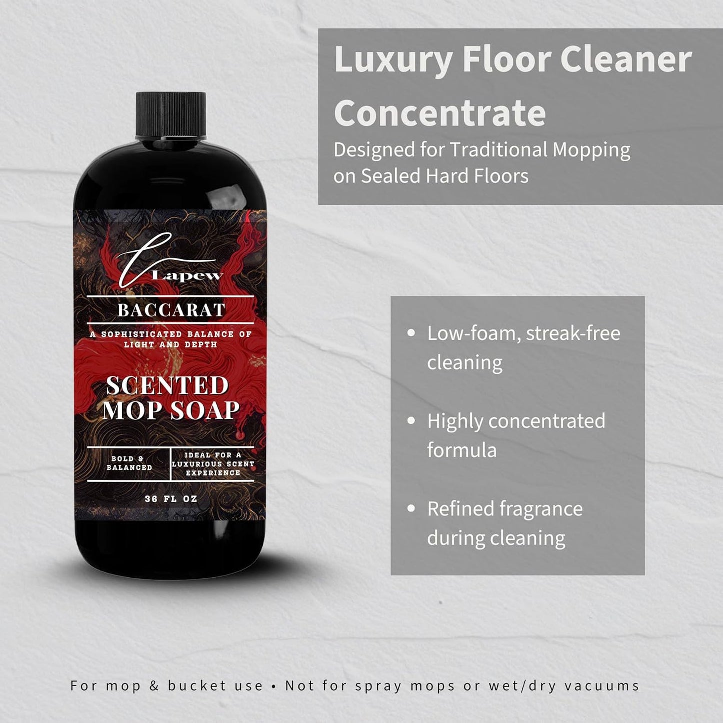 Lapew Baccarat Scented Mop Soap - Luxury Floor Cleaner Concentrate for Mopping Tile, Laminate, Vinyl & Hardwood | Streak-Free, Low-Foam | 36 oz - Colors A