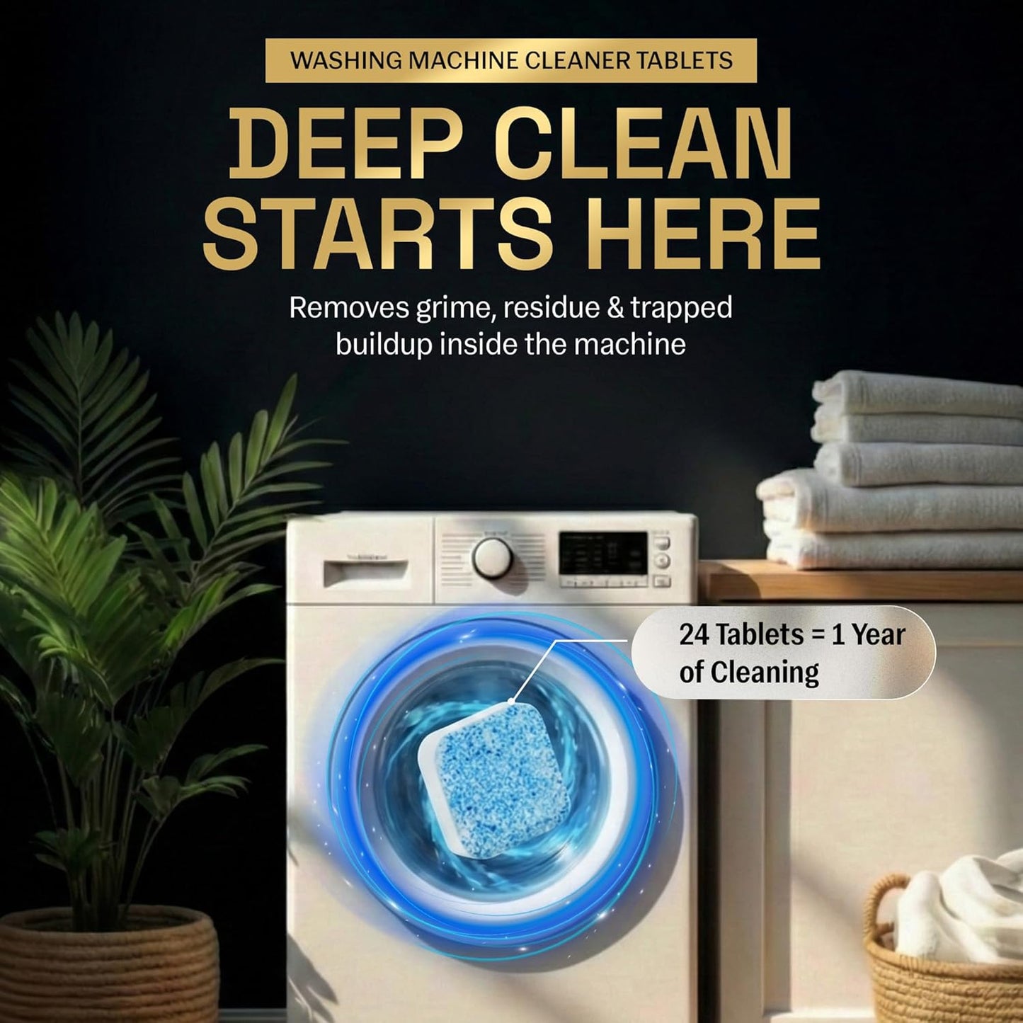 Washing Machine Cleaner Tablets | 24 Pack | Ultra Deep Clean | Eliminates Odors | Washer Cleaner Tablets for HE Front Loader & Top Load Washer | Compatible with All Machines | 1 Year Supply | Zyro