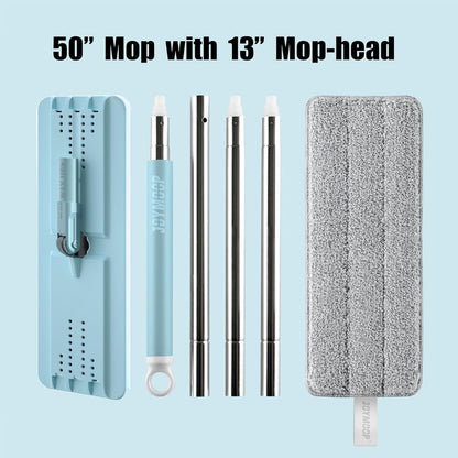 JOYMOOP Flat Mops, Microfiber Mop for Floor Cleaning and Wall Cleaner, 50" Mop Handle with Flexible 13" Flat Head with a Microfiber Mop Pad - White