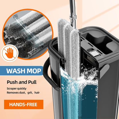 Premium Stainless Steel Microfiber Flat Mop for Floor Cleaning - 360° Pivot Head, Lightweight, Washable Pads - Includes 4 Reusable Absorbent Mop Pads (Silver)