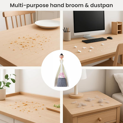 Vigar Mini Broom and Dustpan Set - Small Broom and Dustpan, Hand Broom for Desk, Kitchen, Car, Crumb Brush for Dust & Pet Hair, Decorative Doll Design, Portable Dust Pan Brush for Indoor - Turquoise