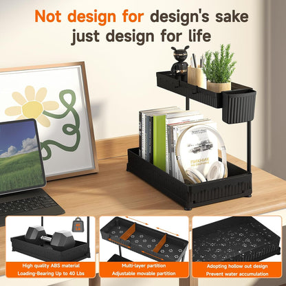 Sevenblue L-Shaped Pull-Out Storage Organizers, 3 Pack (Black, 12.85 inch)