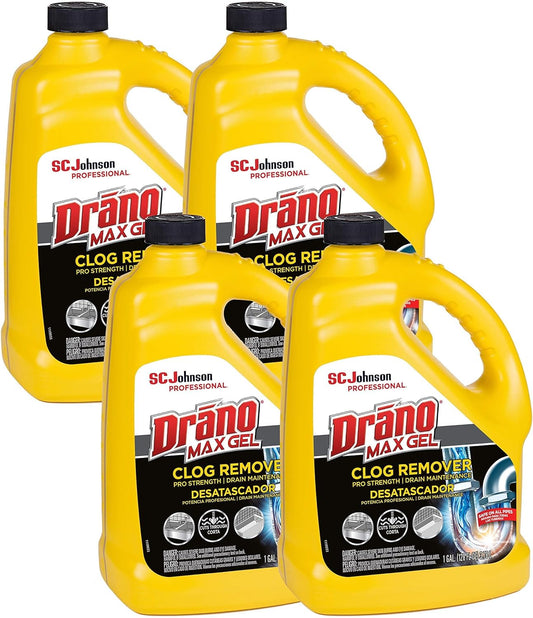 SC Johnson Professional Drano 696642 Max Gel Clog Remover, Bleach Scent, 128 oz Bottle, 4/Carton