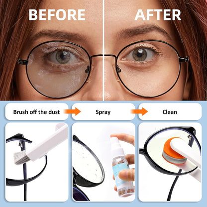 Ordilend Glasses Cleaner Eyeglass Cleaning Kit with 24H Anti Fog Spray for Glasses and Microfiber Cloth, Portable Eyeglass Cleaner Tool Lens Wipes Cleaning kit for Camera Lenses
