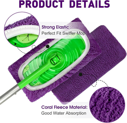 12Pcs Reusable Microfiber Mop Pads Compatible with Sweeper Mops,Dry Sweeping Cloths & Wet Mopping Pads Refills,Washable Mop Pads for Floor Cleaning