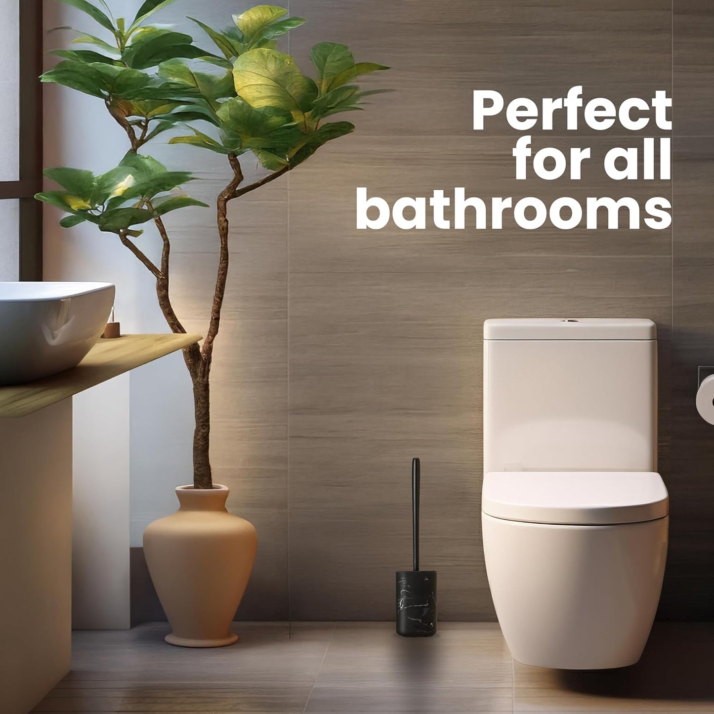Vigar Zense Toilet Brush and Holder Set, Toilet Bowl Brush with Polyresin Stone Holder, Bathroom Sets for Bathroom Decor and Accessories, Terrazzo