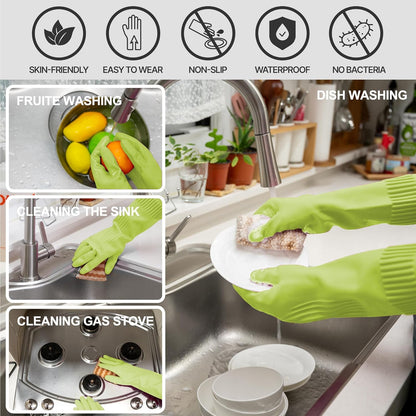 DABOGOSA Mamison 2 Pairs Reusable Waterproof Household Dishwashing Cleaning Rubber Gloves, Non-Slip Kitchen Glove (Pink, Medium (Pack of 2))