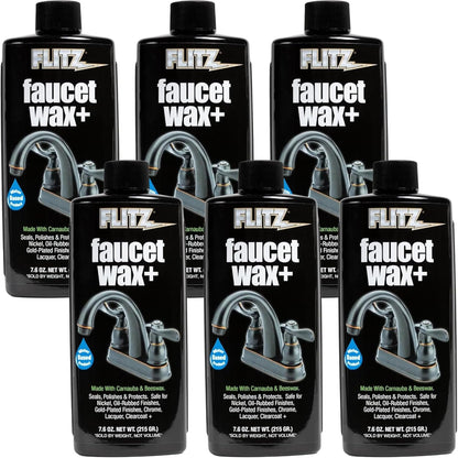 Flitz Faucet Wax Plus - 3.4oz Bottle of USA-Made, Water-Based Faucet Cleaner & Polisher for Water Stains, Fingerprints, & More - Metal Wax for Bronze, Nickel, Chrome, Brass - Granite Polish (1 Pack)