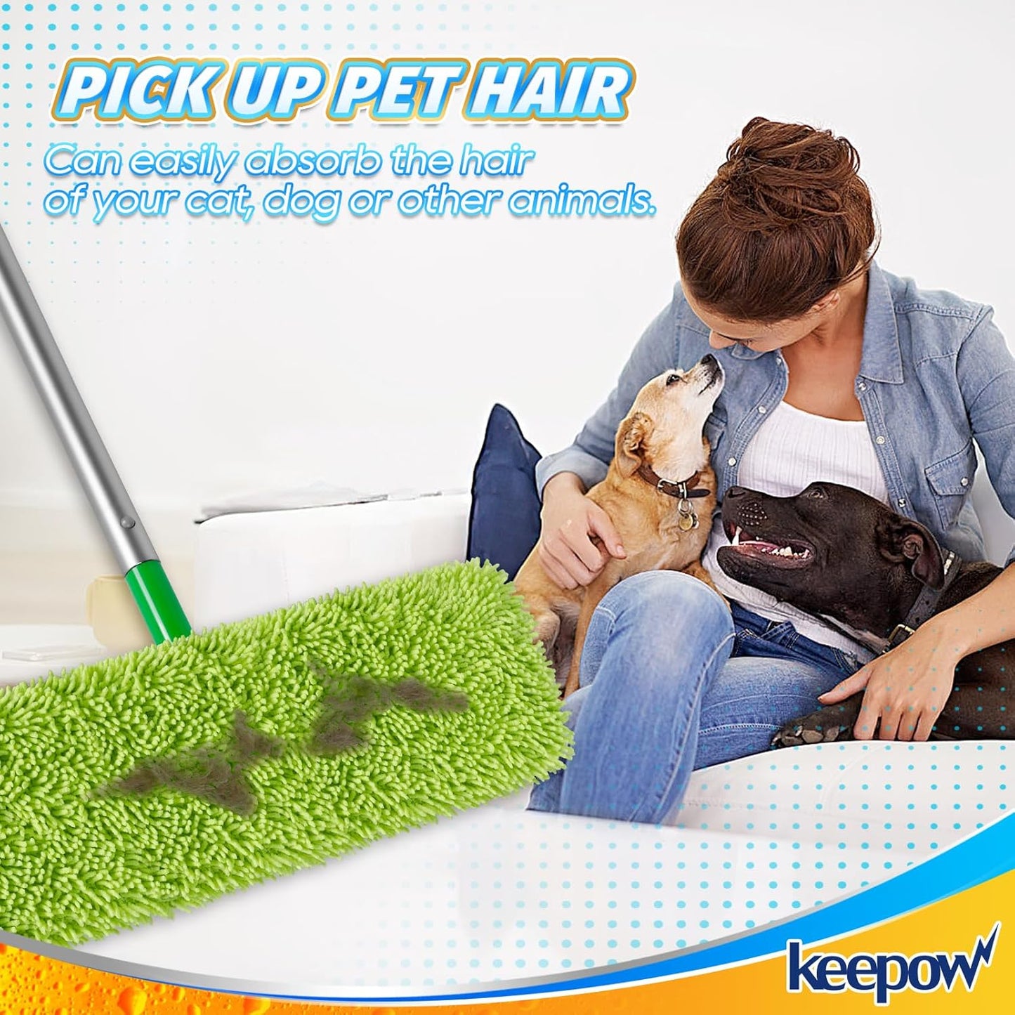 KEEPOW Reusable XL Mop Pads Compatible with Swiffer XL Sweeper, X-Large Dry Sweeping Cloths, Wet Mopping Cloths, Washable Microfiber XL Wet Pads Refills for Surface/Hardwood Floor Cleaning, 4 Pack