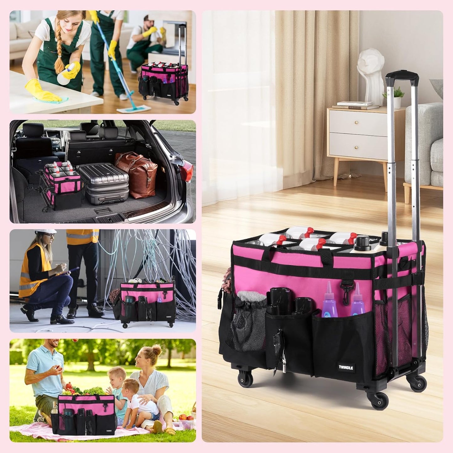 Extra-Large Wearable Cleaning Caddy With Detachable Divider,Cleaning Caddy For Cleaning Supplies Large Cleaning Supply Caddy With Adjustable Shoulder Strap & Waist Belt For Cleaners