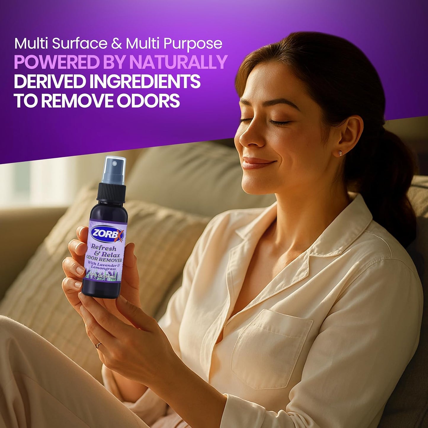 ZORBX Refresh & Relax Odor Remover Spray with Lavender & Lemongrass 8 Oz (Pack of 2) – Permanent Solution Room Freshener & Air Freshener Spray for Home, Bathroom, Furniture, Carpet, Car, Gym & Laundry
