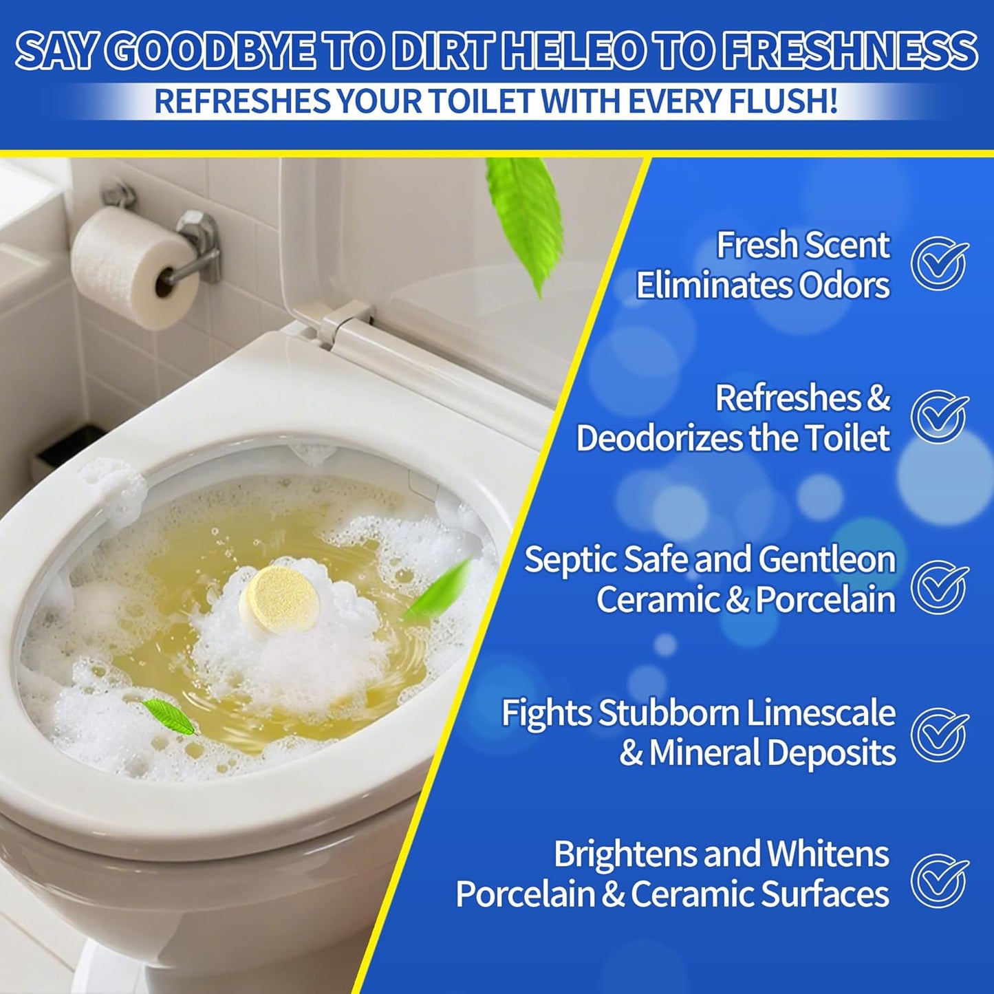 Toilet Bowl Cleaner Tablets – 24 Pack | Powerful Stain Removal, Septic Safe, Lemon Scent | No Harsh Chemicals, Long-Lasting Cleaning for Toilet Bowls