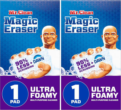 Mr. Clean Magic Eraser Ultra Foamy Multi Purpose Cleaner, Foaming Magic Eraser Sponge Multi Surface Cleaner, 1ct (Pack of 2)