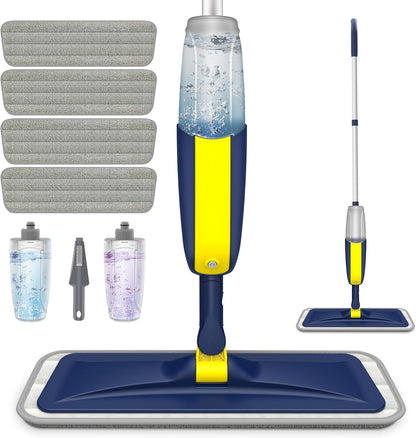 HOMTOYOU Spray Mop for Floor Cleaning: Wet Mop with 4 Washable Microfiber Pads and 2 Refillable Bottles for Hardwood Laminate Wood Vinyl Ceramic Tiles Home Kitchen