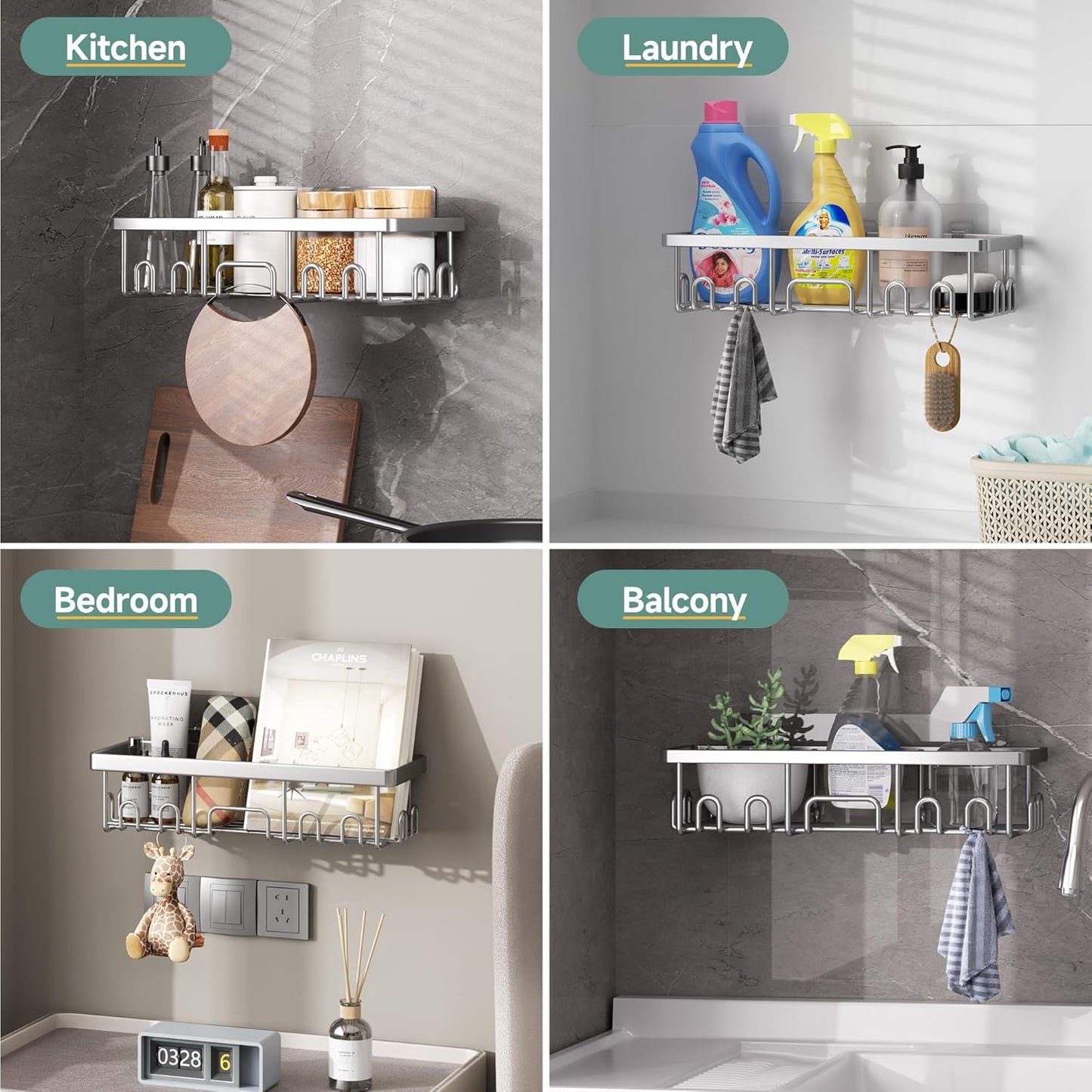 Veken Shower Caddy 6-Pack, Advanced Rustproof Design, No Drilling Adhesive Shelves, Rack with Soap Holder, Large Capacity Bathroom Organizers and Storage, Wall-Mounted, Gifts for Women Mom