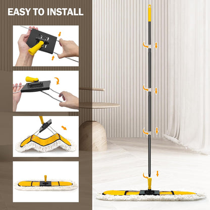 NEWE 24” Commercial Dust Mop, Large Dry Dust Push Broom Indoor, Wide Floor Duster for Laminate, with 2 pcs Microfiber Pads, Hardwood, Tile, Marble (Yellow)