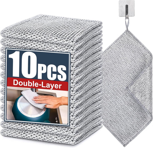 Navona 12 Pcs New Upgrade Steel Wire Dishcloth,Triple-Layer Steel Wire Cleaning Cloth,Powerful Cleaning Non-Scratch Wire Dishcloth Rag for Cookware, Sinks, Dishes, Stove Tops