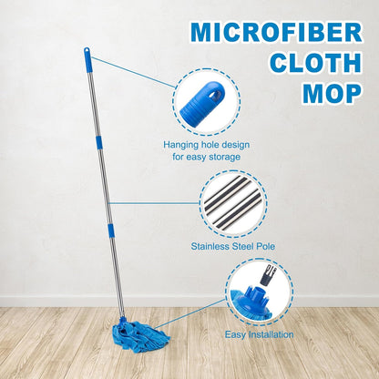 KeFanta Mop, Microfiber Cloth Mops for Floor Cleaning, One Pole with Two Microfiber Cloth Wet Mop Refills, String Mop with 49" Long Handle, Blue (1 Handle & 2 Mop Heads)