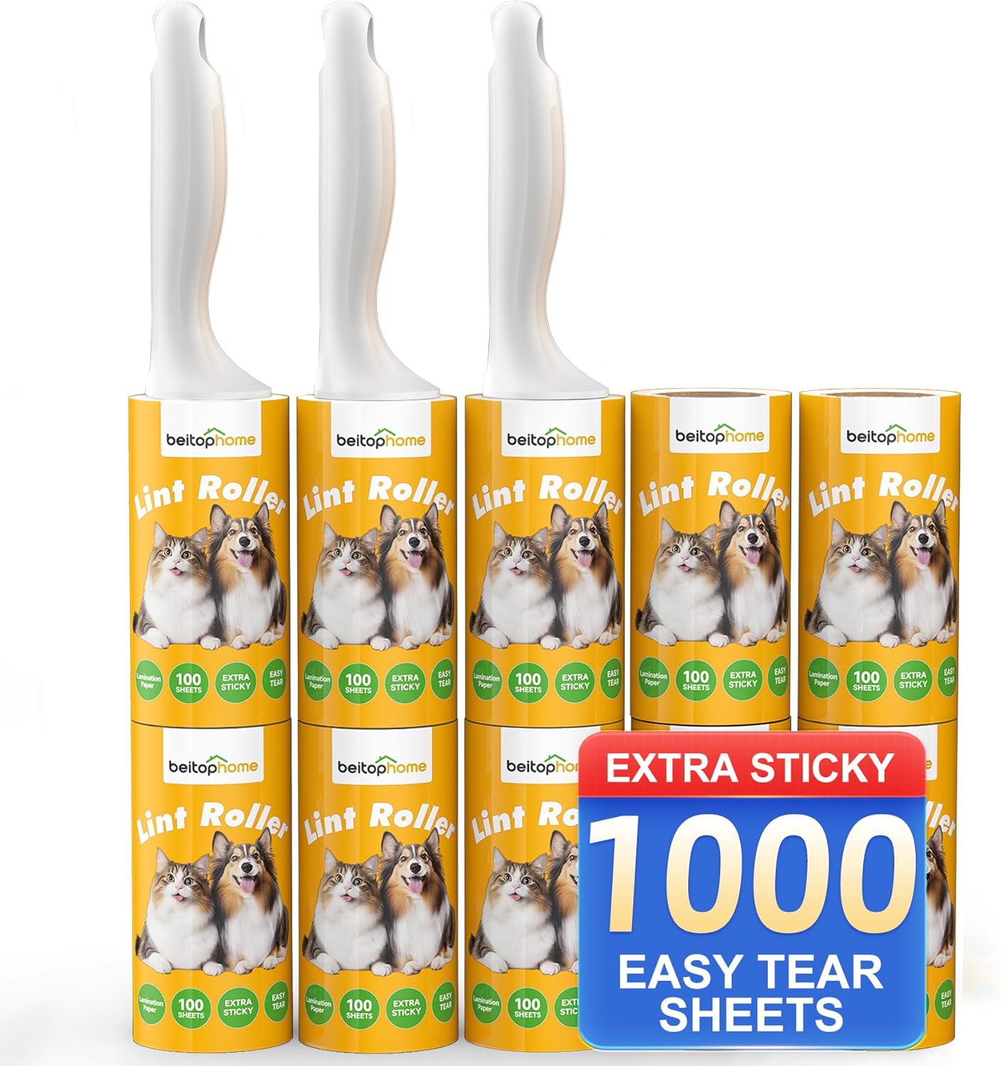 Extra Sticky Lint Roller for Pet Hair, 600 Sheets with 2 Reinforced Handles, Heavy Duty Lint Roller for Clothes, Couch, Furniture & Car
