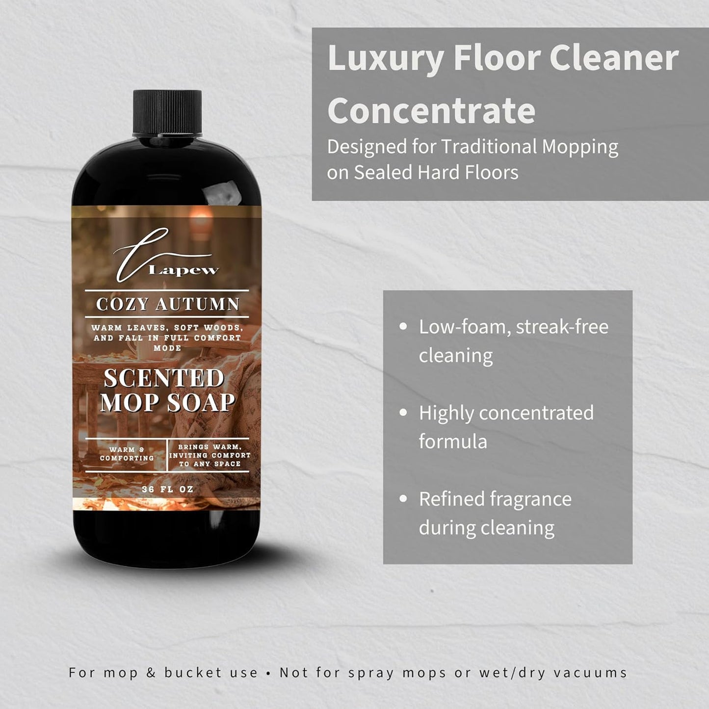 Lapew Santal Scented Mop Soap - Luxury Floor Cleaner Concentrate for Mopping Tile, Laminate, Vinyl & Hardwood | Streak-Free, Low-Foam | 36 oz - Colors C
