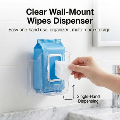 2 Pcs Acrylic Bathroom Wipes Holder, No Punching Wall Mounted Flushable Wipes Dispenser for Bathroom & Kitchen - Clear Wipes Container, Refillable Tissue Box Storage