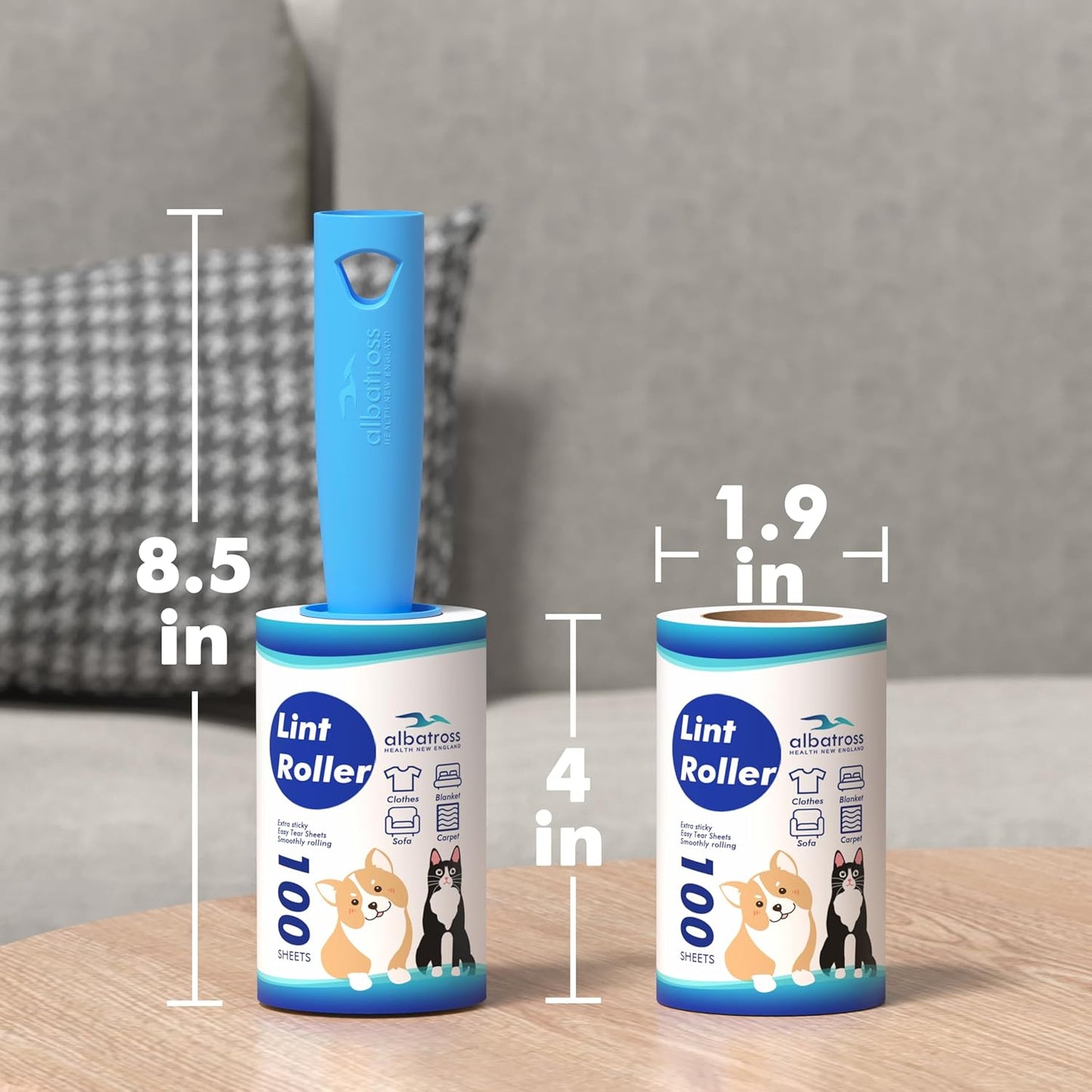 Large Lint Rollers for Carpet, 9.45'' Sticky Rollers for Floor with 360 Sheets, Extendable Long Handle Sticky Mop for Cleaning Couch, Curtains, Cars, Clothing, and Pet Hair
