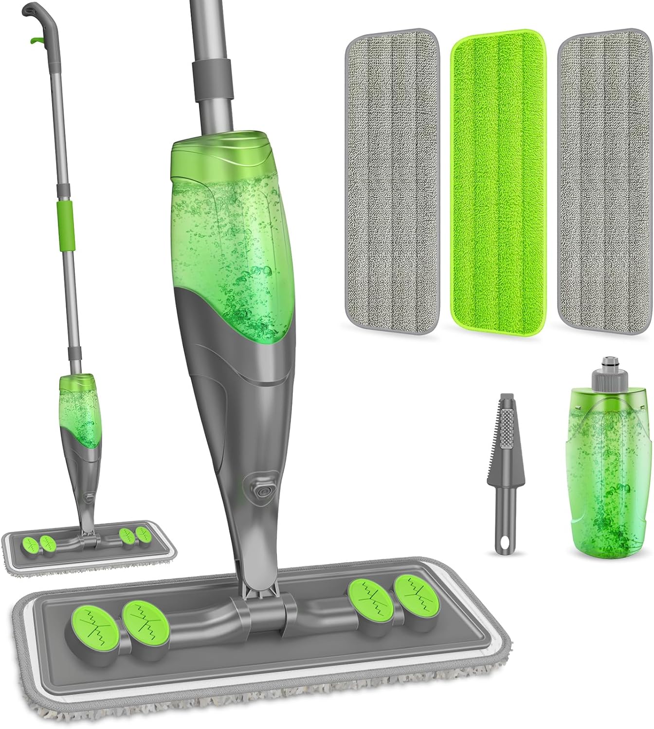 Spray Mops for Floor Cleaning - Wet Dry Mops with 2 Washable + 2 Disposable Pads for Swiffer Powermop - Refillable Bottle for Hardwood Tile Home Kitchen - Absorbs Pet Hair Dust Stains