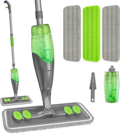 Spray Mops for Floor Cleaning - Wet Dry Mops with 2 Washable + 2 Disposable Pads for Swiffer Powermop - Refillable Bottle for Hardwood Tile Home Kitchen - Absorbs Pet Hair Dust Stains