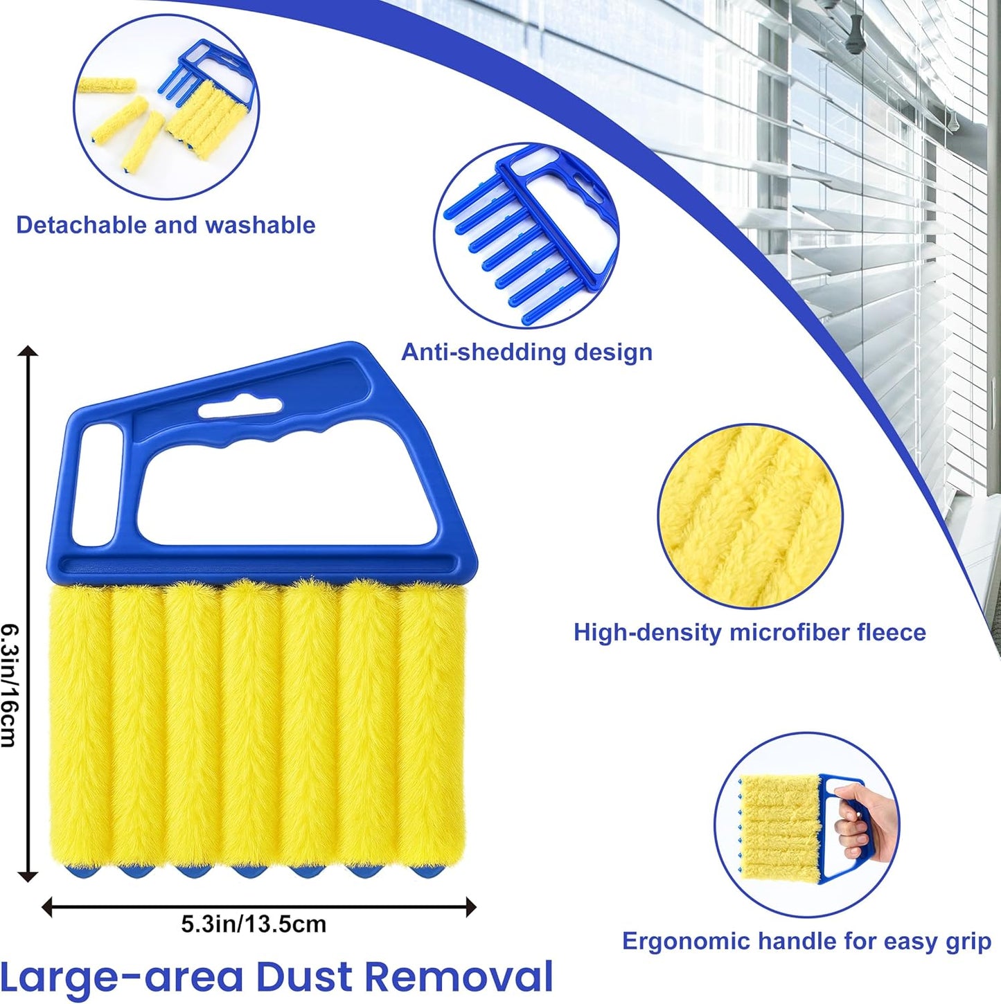 Blind Cleaner Duster Tool - 2 Pcs 7 Fingers Anti-Shedding Window Blind Cleaner Tool and 2 Pcs Air Vent Cleaner, with High-Density Microfiber Fleece and Ergonomic Handle, Detachable and Washable