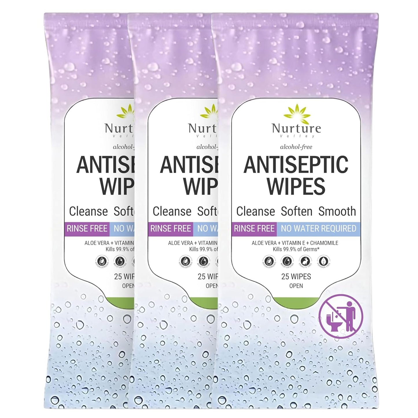 XL Individually Wrapped Nurture Antibacterial Body & Hand Wipes | Alcohol-Free Antiseptic Wet Disinfecting Towelettes for Germ Removal, Sanitizing Hands |Cleaning Cloths| Adults & Baby| Thick & Strong