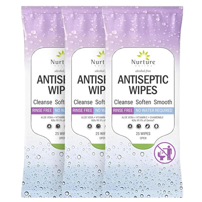 XL Individually Wrapped Nurture Antibacterial Body & Hand Wipes | Alcohol-Free Antiseptic Wet Disinfecting Towelettes for Germ Removal, Sanitizing Hands |Cleaning Cloths| Adults & Baby| Thick & Strong