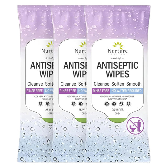 XL Individually Wrapped Nurture Antibacterial Body & Hand Wipes | Alcohol-Free Antiseptic Wet Disinfecting Towelettes for Germ Removal, Sanitizing Hands |Cleaning Cloths| Adults & Baby| Thick & Strong