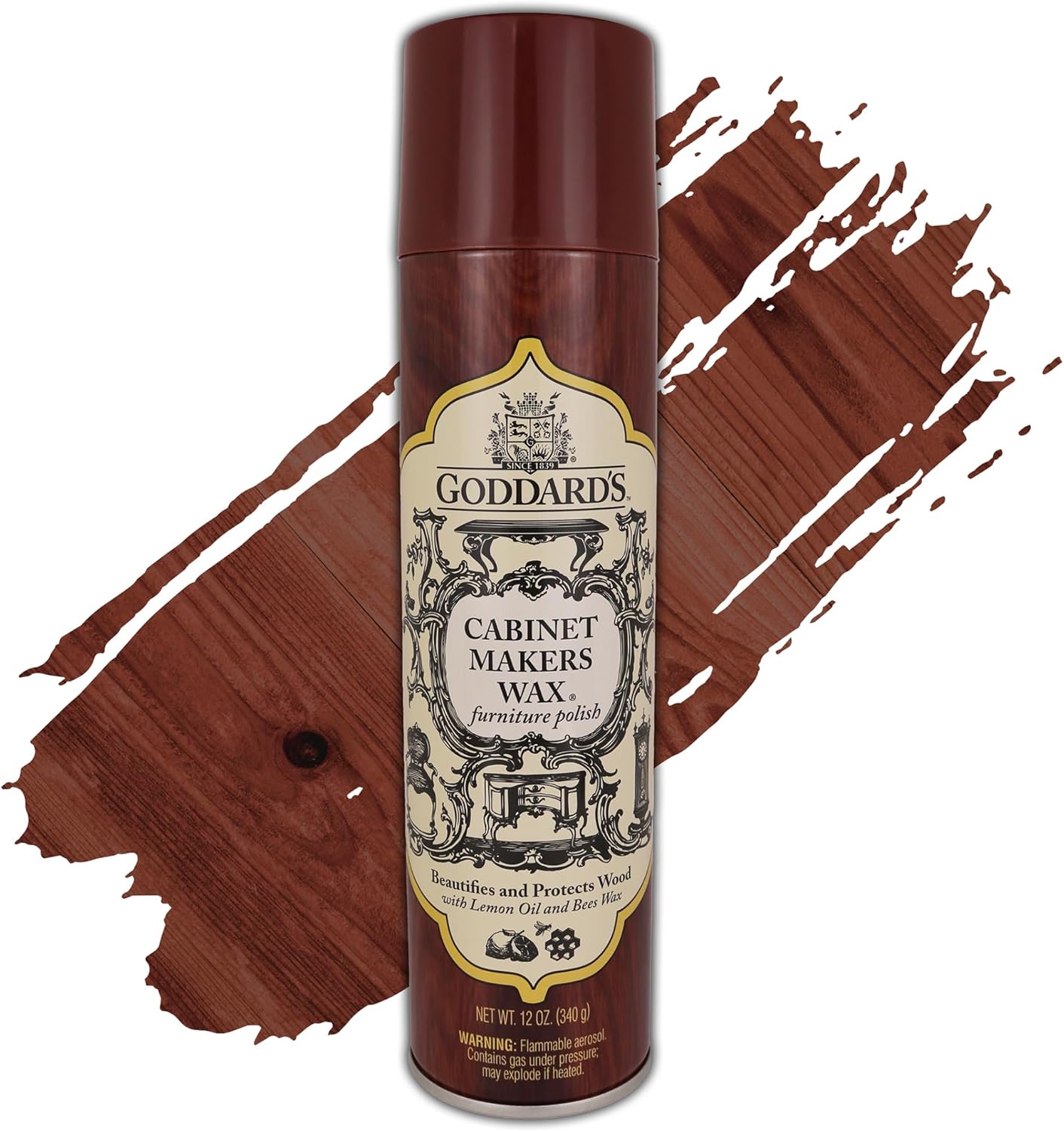 Goddard's Cabinet Makers Wax Spray, Wood Furniture Polish, Conditioner and Dust Cleaner with Bees Wax and Lemon Oil, Shine & Stain Protection, 12 oz