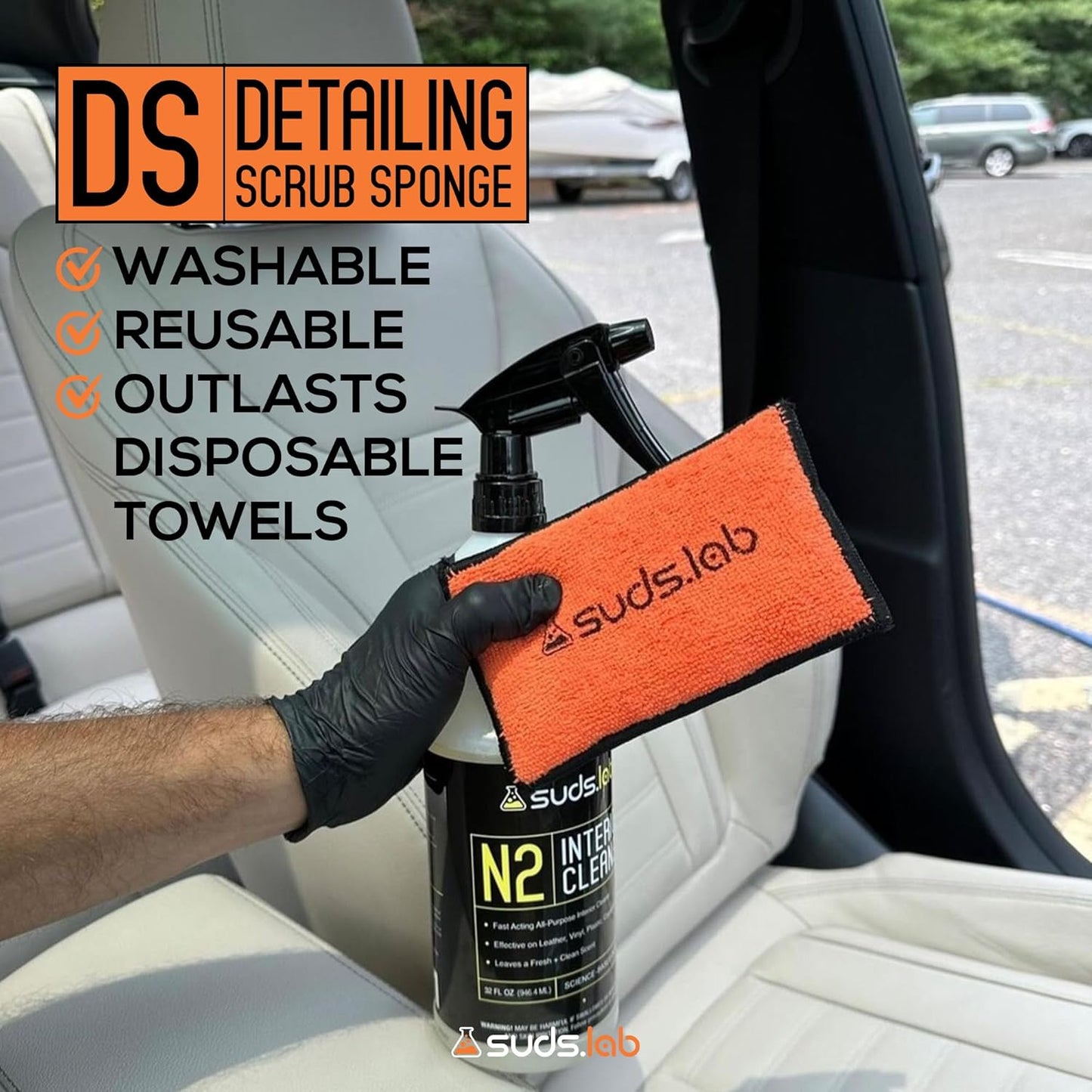 Suds Lab DS Microfiber Detailing Scrub Pad 3 Pack - Car Interior Cleaning & Detailing Microfiber Scrub Pads - Set of 3 - Safe On Leather, Vinyl, Plastic, Etc.