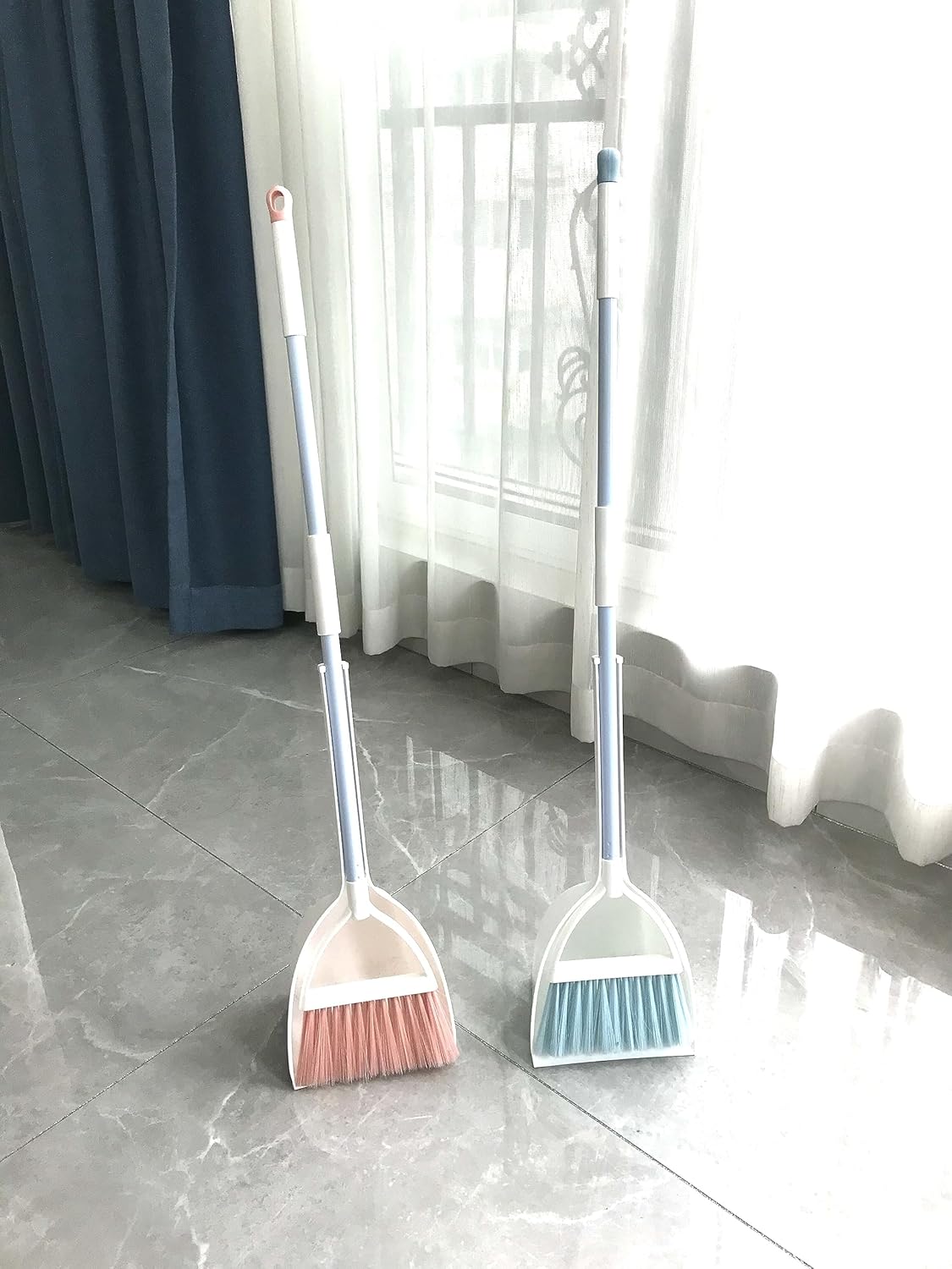 Mini Broom with Dustpan for Kids,Little Housekeeping Helper Set (Light Blue)