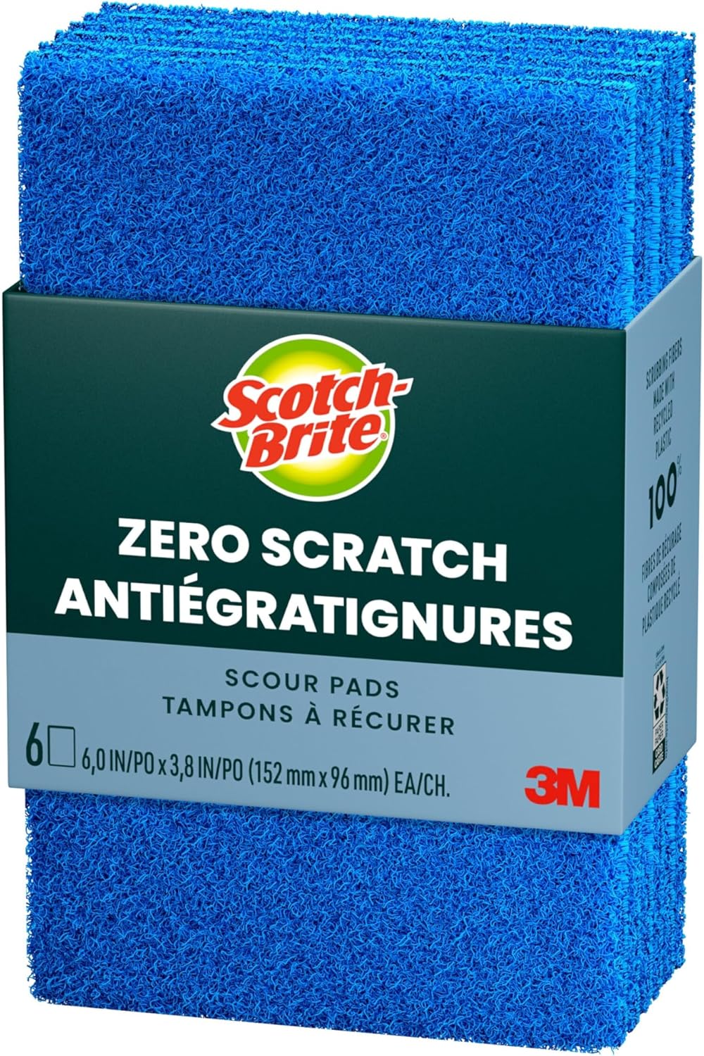 Scotch-Brite Zero Scratch Scouring Pad, Effective + Gentle Dish Scrubber for Household Cleaning, 3 Scrub Pads for Dishes, Nonstick Pots and Pans, Glass, Tubs, Showers, Reusable & Durable