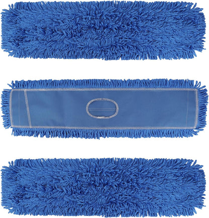3 Pack 24 Inch Microfiber Dust Mop Head, Medium Washable Commercial Sweeper and Janitorial, Blue