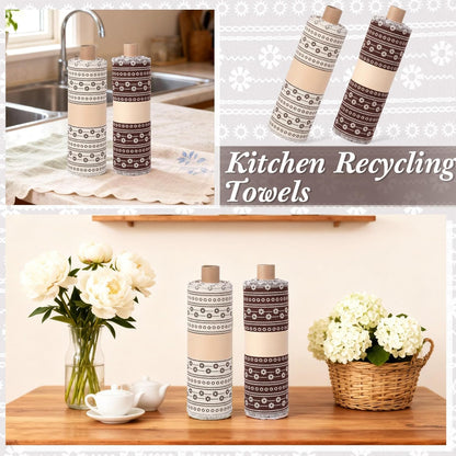 Redbaker 50 Pcs Reusable Paper Towels Paperless Reusable Cotton Cloths Toilet Absorbent Washable Paper Towels with Roll Kitchen Dishcloth for Kitchen Paperless Dishcloths(Stripe)