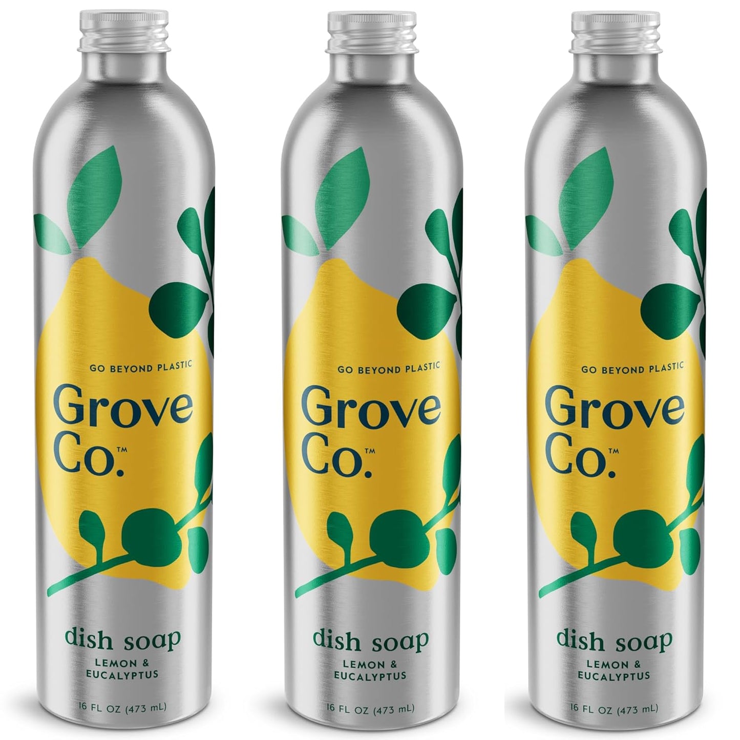 Grove Co. Ultimate Dish Soap Refills (3x16 Fl Oz) Removes 48-hr Stuck-on Food and Grease,Plastic Free Cleaning Products,100% Natural Lemon&Eucalyptus Fragrance,Pack of 1,16.0 Fl Oz,16.0 fluid_ounces