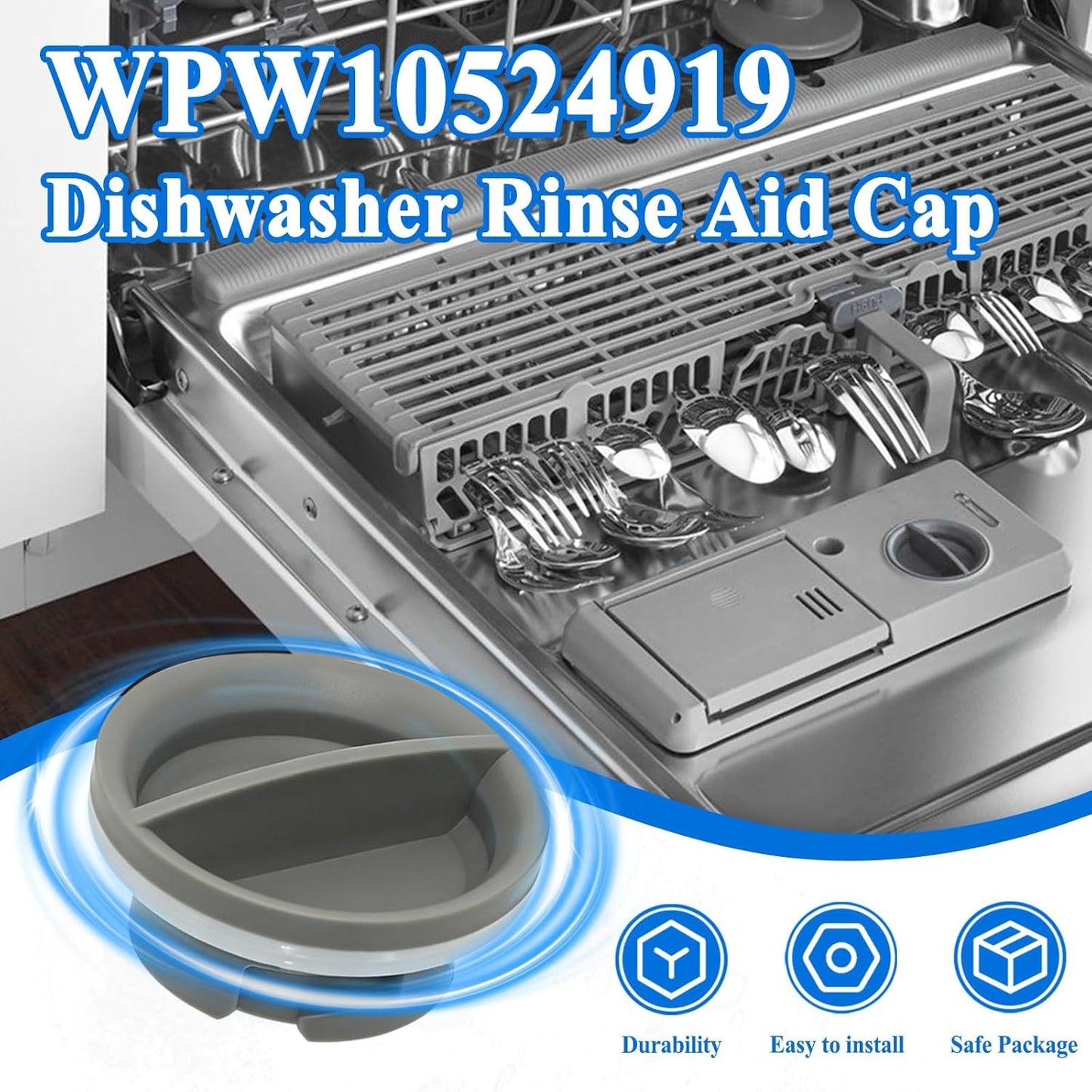 2Pcs WPW10524919 Dishwasher Rinse Aid Cap Replacement Part, Replaces W10524919 W10524923, 2684856, AP6022604, PS11755938, EAP11755938